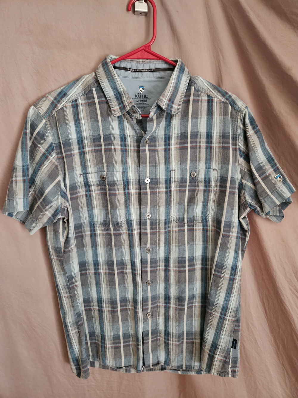KÜHL Short-Sleeve Plaid Button-Down Shirt in Blue and Brown